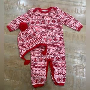 Baby girl Max Studio Baby coveralls sweater bodysuit worn matching beanie hat